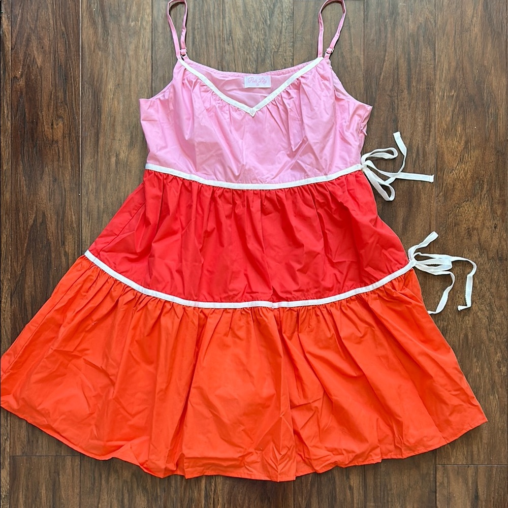 Pink Lily Pink and Orange Pleated Sundress